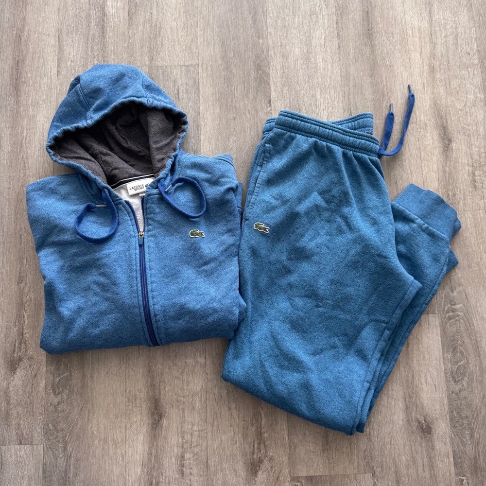 Lacoste Sport Mens Blue Heather Fleece Tracksuit Zip Hoodie Joggers Set 2X/3X